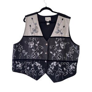 Tantrums Womens Floral Embroidered Wool Blend Vest 3X